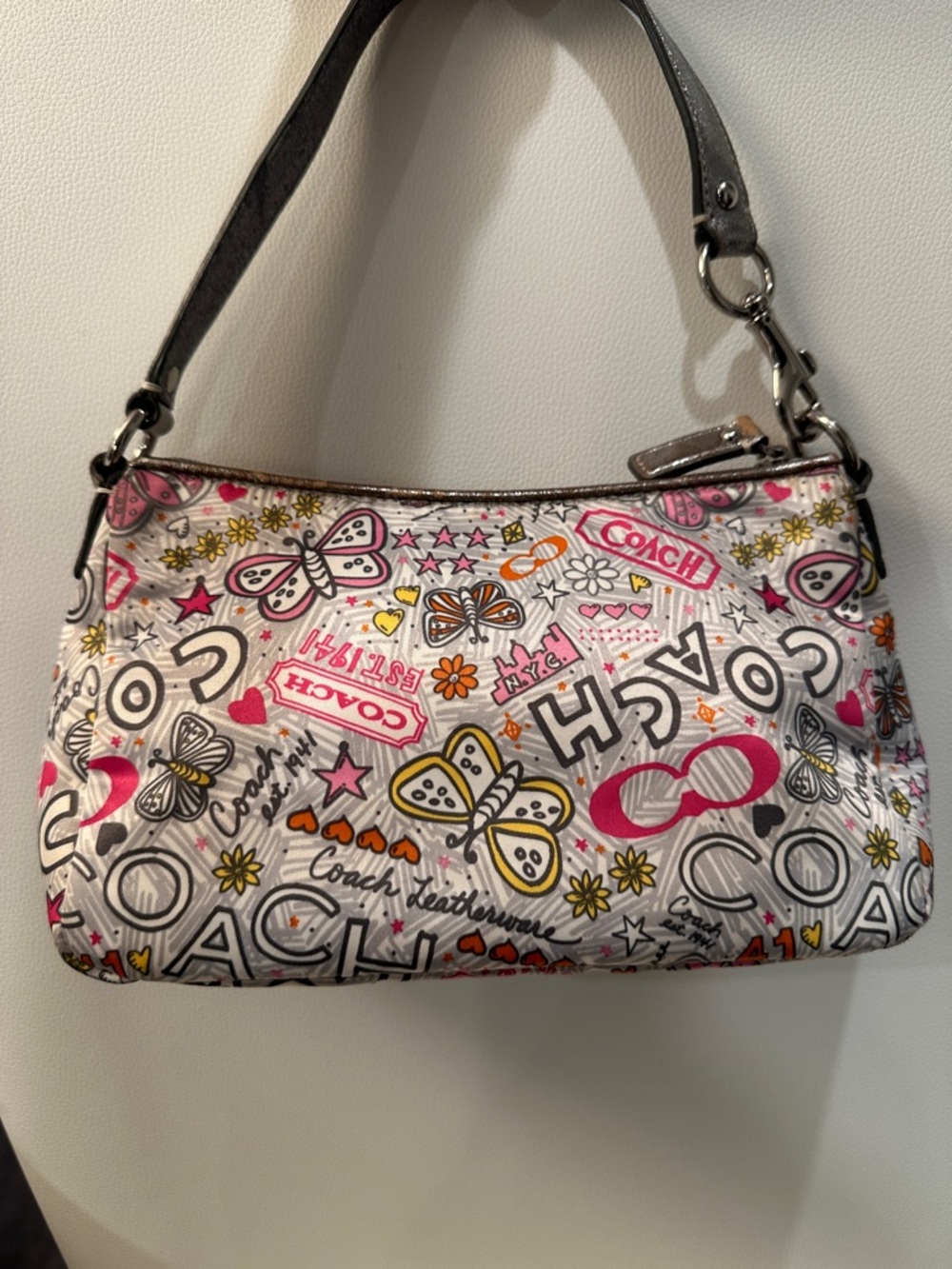 COACH Poppy Butterfly Graffiti Print Butterfly Nylon Mini Shoulder Bag NWOT - Picture 5 of 16